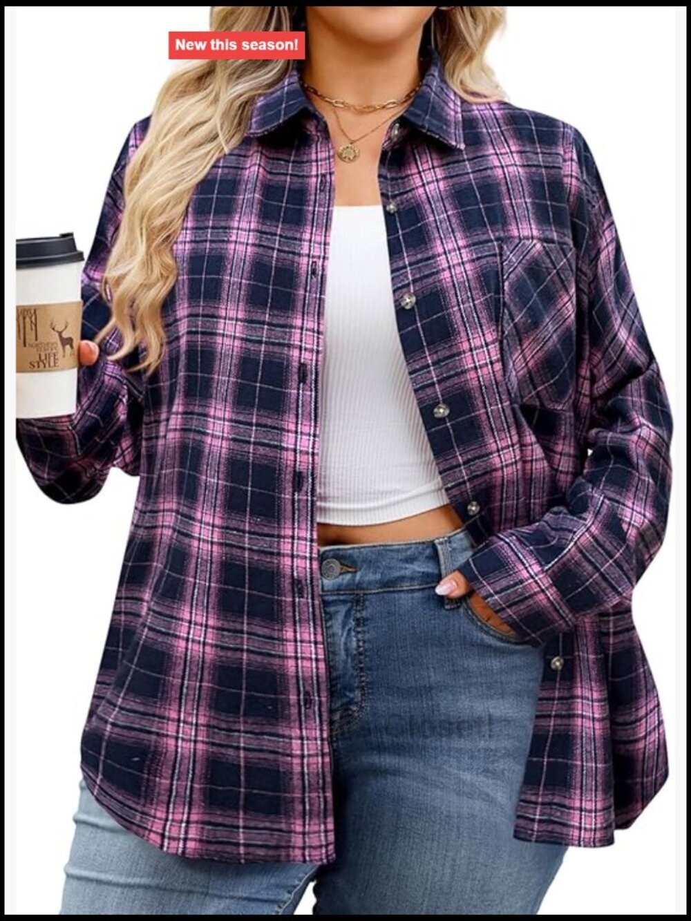 Plus Size Flannel Shirt Long Sleeve Button Down Plaid Oversize Blouse Top